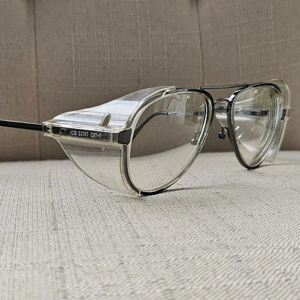 AO Safety Men Glasses Frame Gunmetal Eyeglasses Z87 EX747 54[]18 140 Side Protec